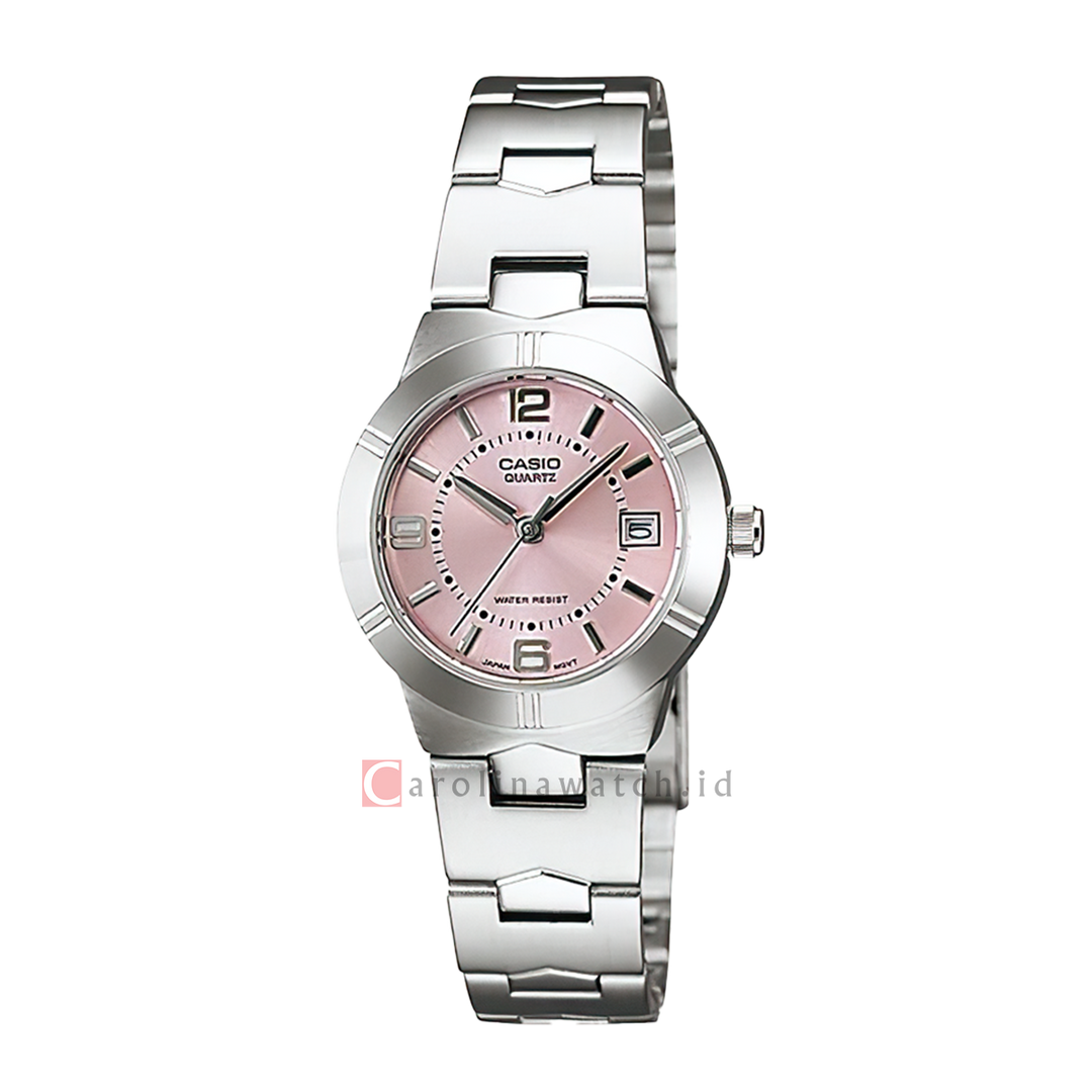 Jam Tangan Casio General LTP-1241D-4A Women Pink Dial Stainless Steel Band