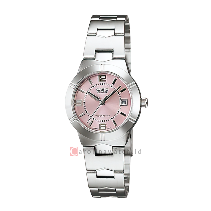 Jam Tangan Casio General LTP-1241D-4A Women Pink Dial Stainless Steel Band