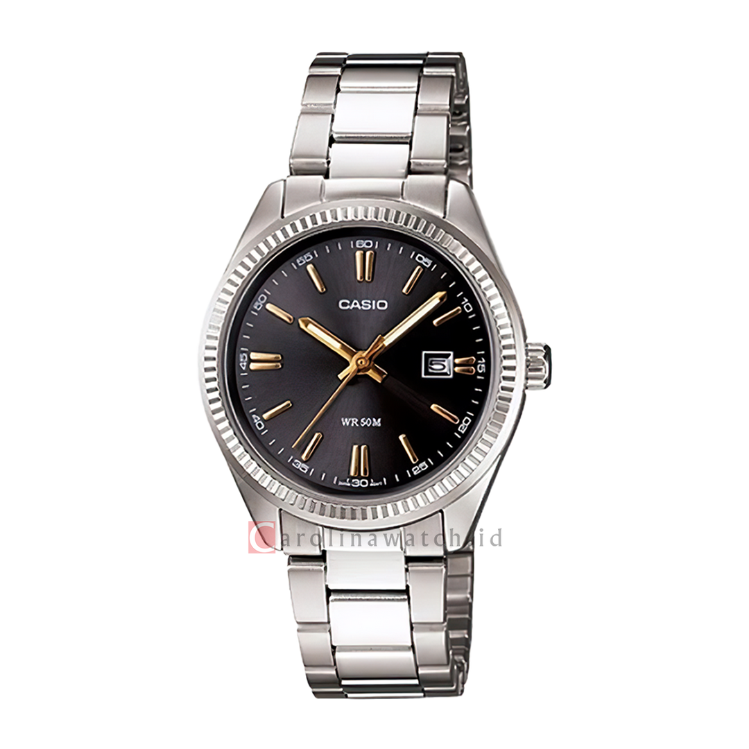 Jam Tangan Casio General LTP-1302D-1A2 Women Black Dial Stainless Steel Band
