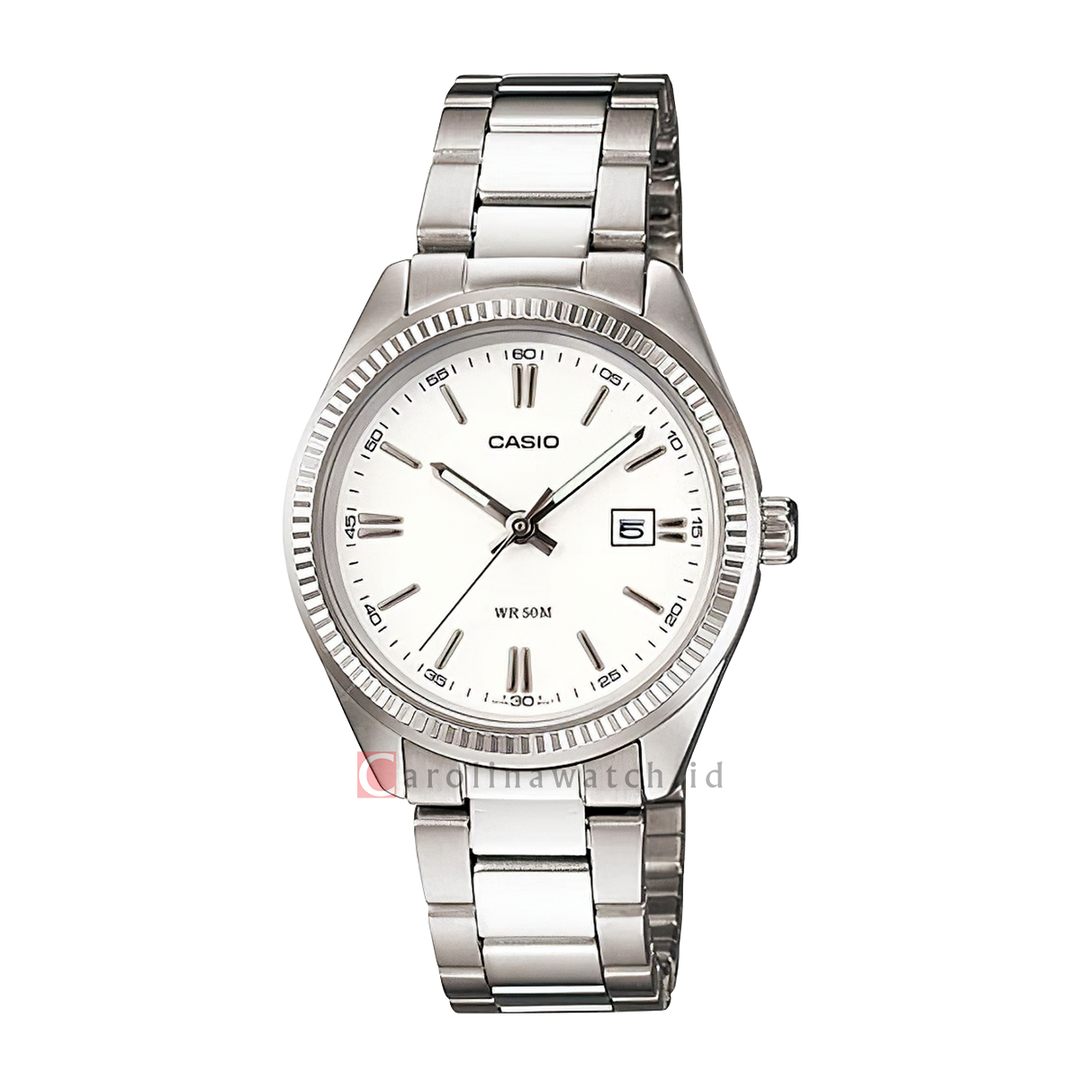 Jam Tangan Casio General LTP-1302D-7A1 Women White Dial Stainless Steel Band