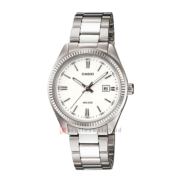 Jam Tangan Casio General LTP-1302D-7A1 Women White Dial Stainless Steel Band