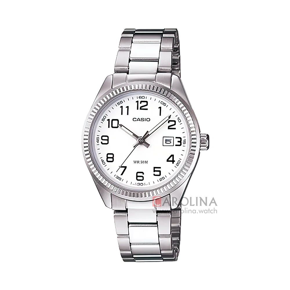 Jam Tangan Casio General LTP-1302D-7B Women White Dial Stainless Steel Band