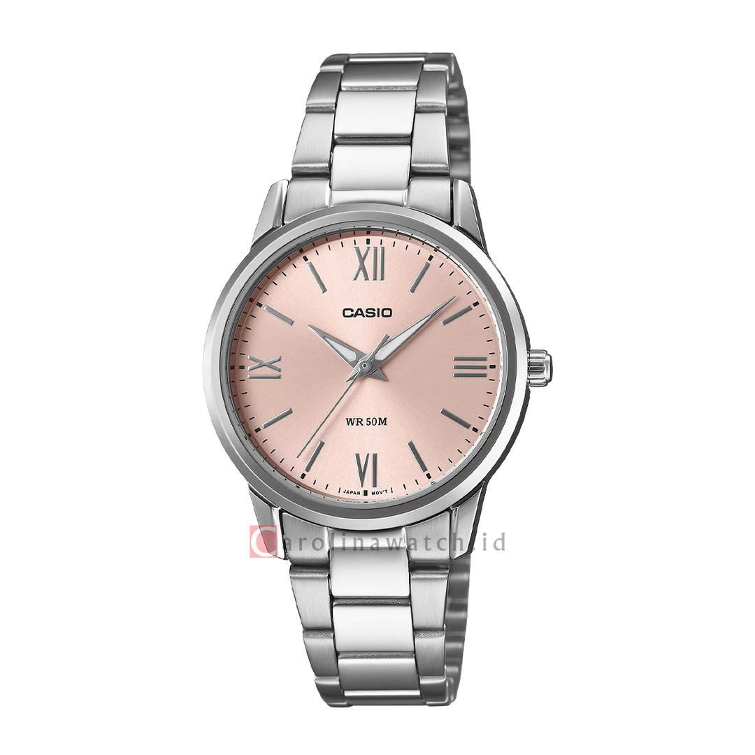 Jam Tangan Casio General LTP-1303DD-4A Women Pink Dial Stainless Steel Band