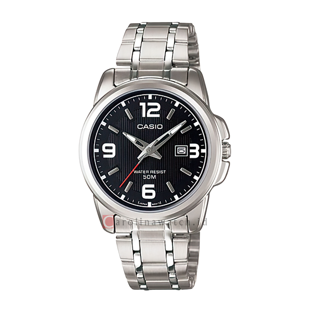 Jam Tangan Casio General LTP-1314D-1A Enticer Women Black Dial Stainless Steel Band