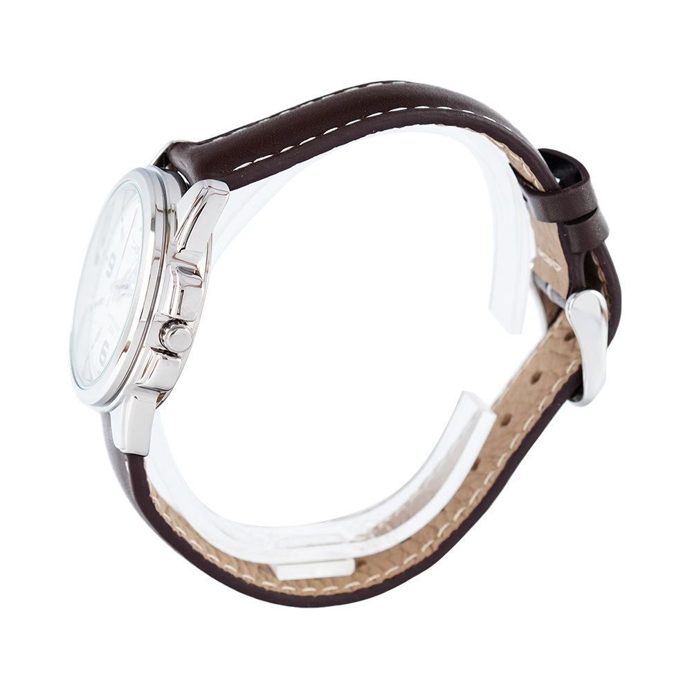Jam Tangan Casio General LTP-1314L-7A Women White Dial Ion Plated Brown Leather Strap