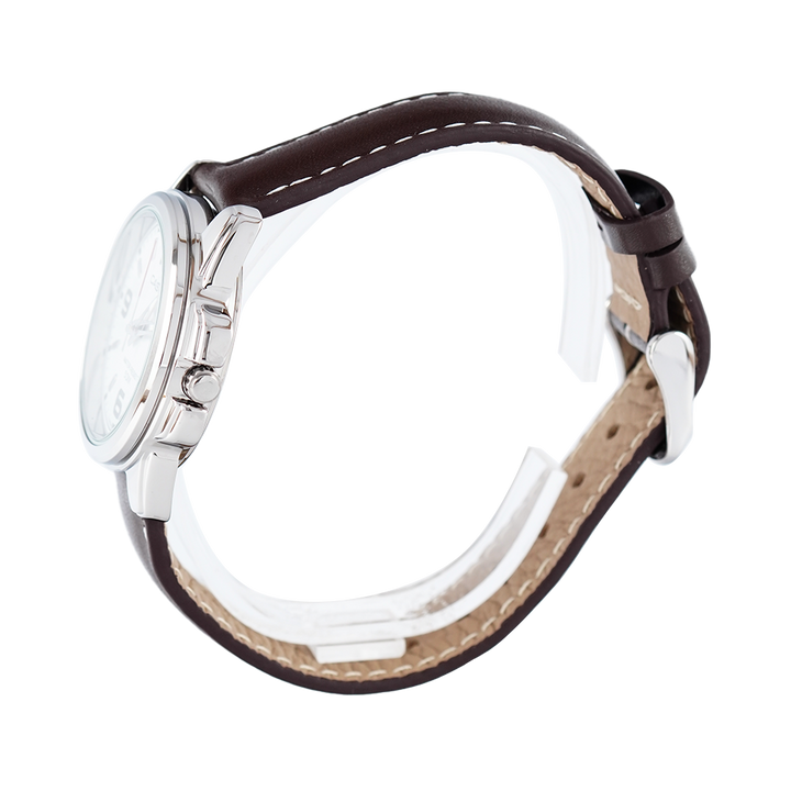 Jam Tangan Casio General LTP-1314L-7A Women White Dial Ion Plated Brown Leather Strap