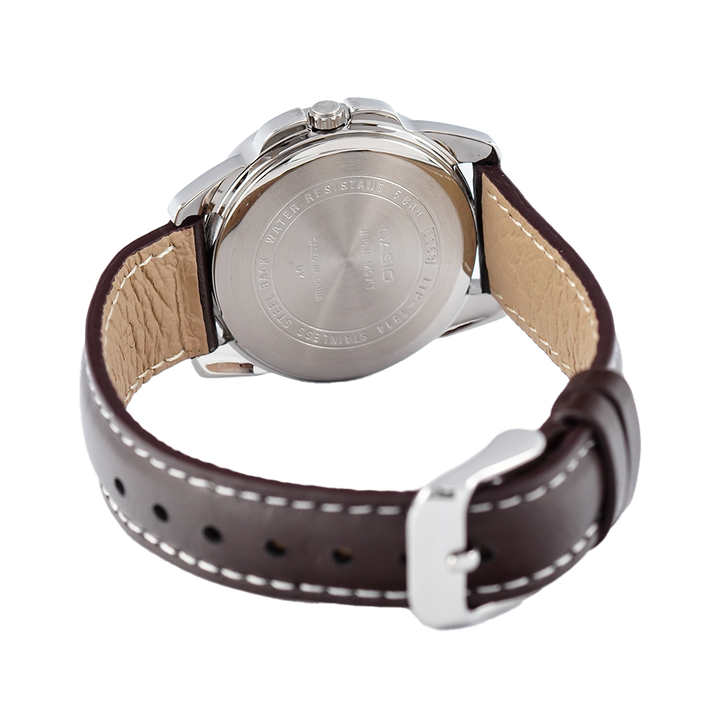 Jam Tangan Casio General LTP-1314L-7A Women White Dial Ion Plated Brown Leather Strap