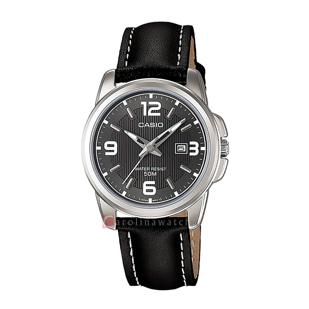 Jam Tangan Casio General LTP-1314L-8A Women Grey Dial Black Leather Band