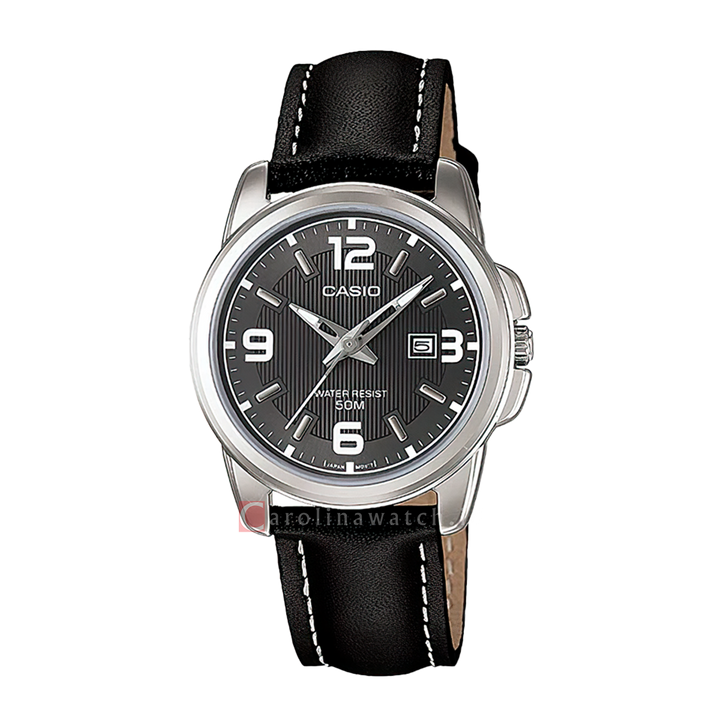 Jam Tangan Casio General LTP-1314L-8A Women Grey Dial Black Leather Band
