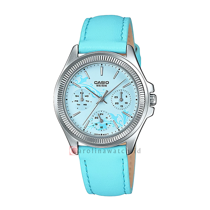 Jam Tangan Casio General LTP-2088L-2A Women Turquoise Blue Dial Turquoise Blue Leather Band