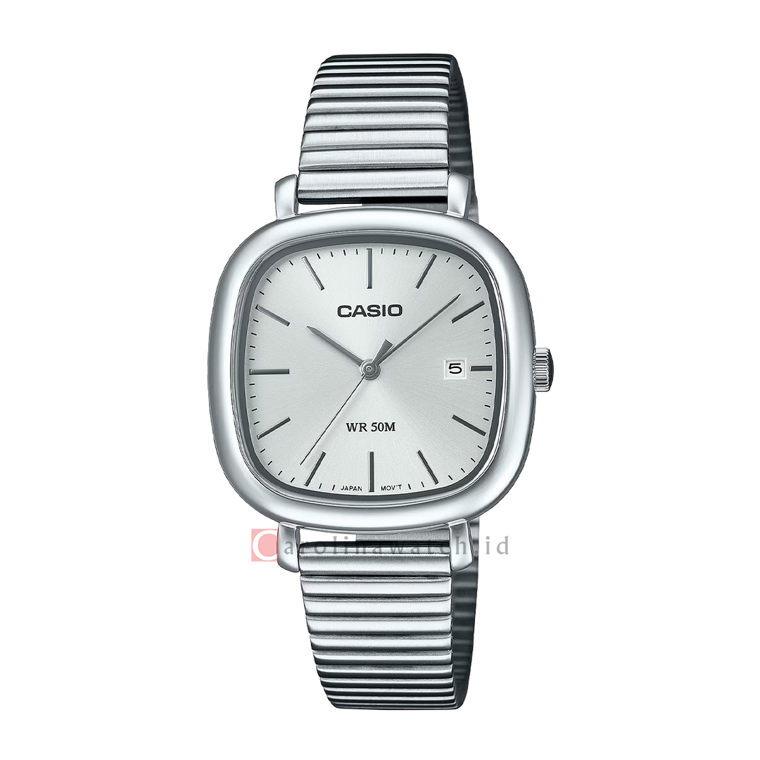 Jam Tangan Casio Standard LTP-B166D-7A Women Silver Dial Stainless Steel Band