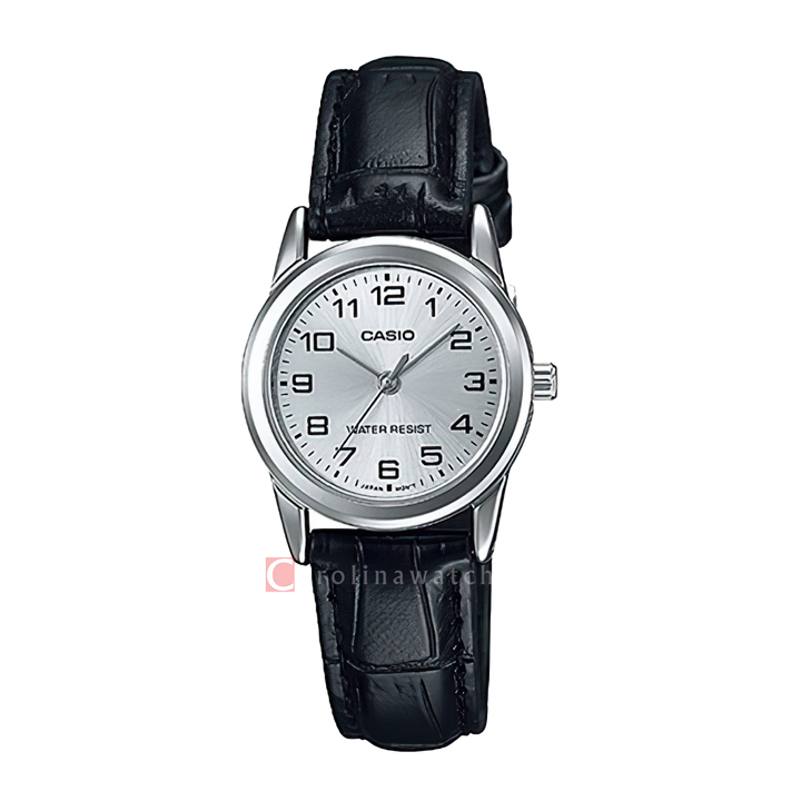 Jam Tangan Casio General LTP-V001L-7B Women Silver Dial Black Leather Strap