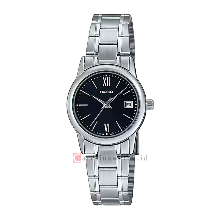 Jam Tangan Casio General LTP-V002D-1B3 Women Black Dial Stainless Steel Band