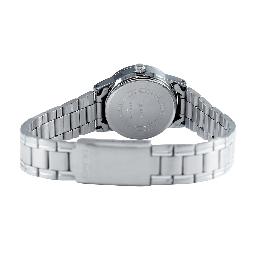 Jam Tangan Casio General LTP-V002D-1B3 Women Black Dial Stainless Steel Band