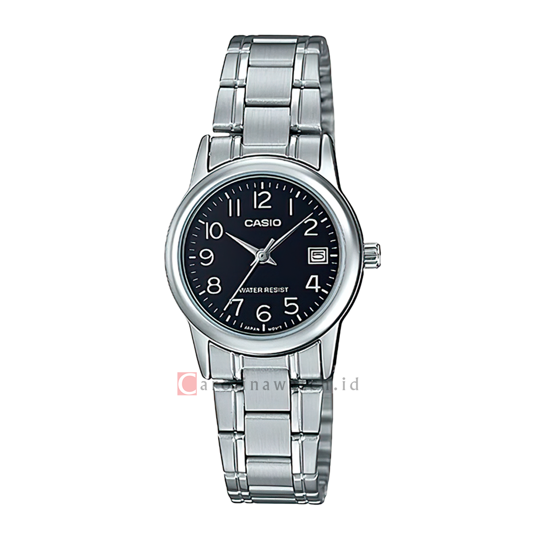 Jam Tangan Casio General LTP-V002D-1B Women Black Dial Stainless Steel Band