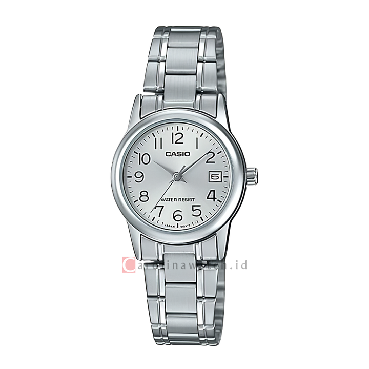 Jam Tangan Casio General LTP-V002D-7B Women Silver Dial Stainless Steel Band