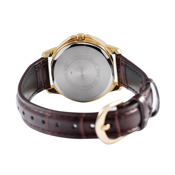 Jam Tangan Casio General LTP-V004GL-9A Women Silver Dial Brown Leather Band