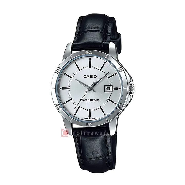 Jam Tangan Casio General LTP-V004L-7A Women Silver Dial Black Leather Band