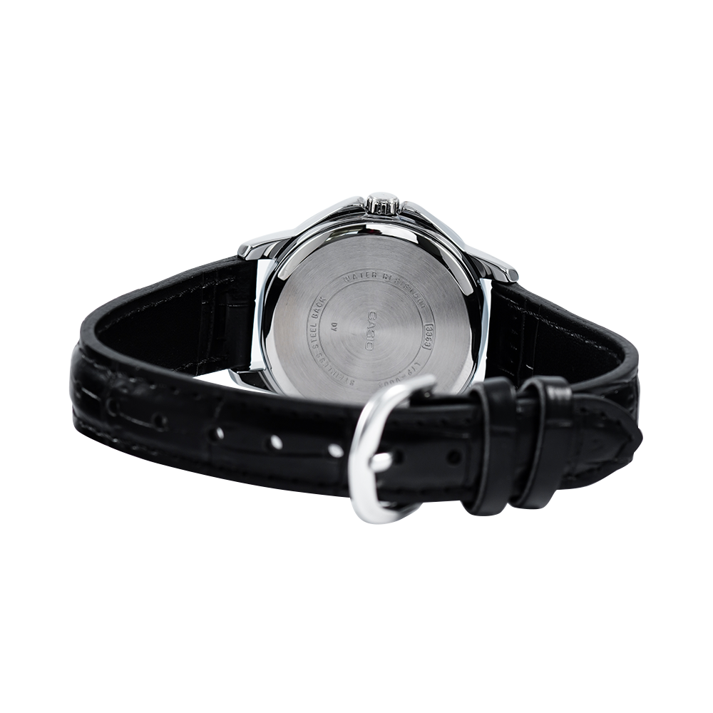 Jam Tangan Casio General LTP-V004L-7A Women Silver Dial Black Leather Band