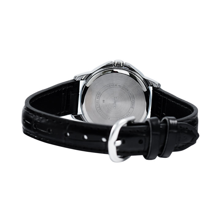 Jam Tangan Casio General LTP-V004L-7A Women Silver Dial Black Leather Band
