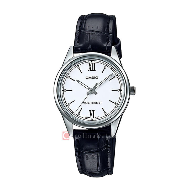 Jam Tangan Casio General LTP-V005L-7B2 Women White Dial Black Leather Band