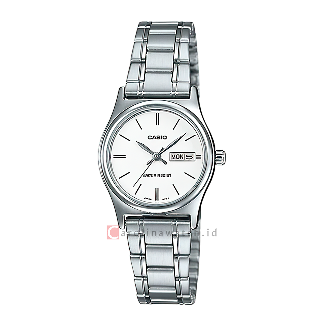 Jam Tangan Casio General LTP-V006D-7B2 Women White Dial Stainless Steel Band