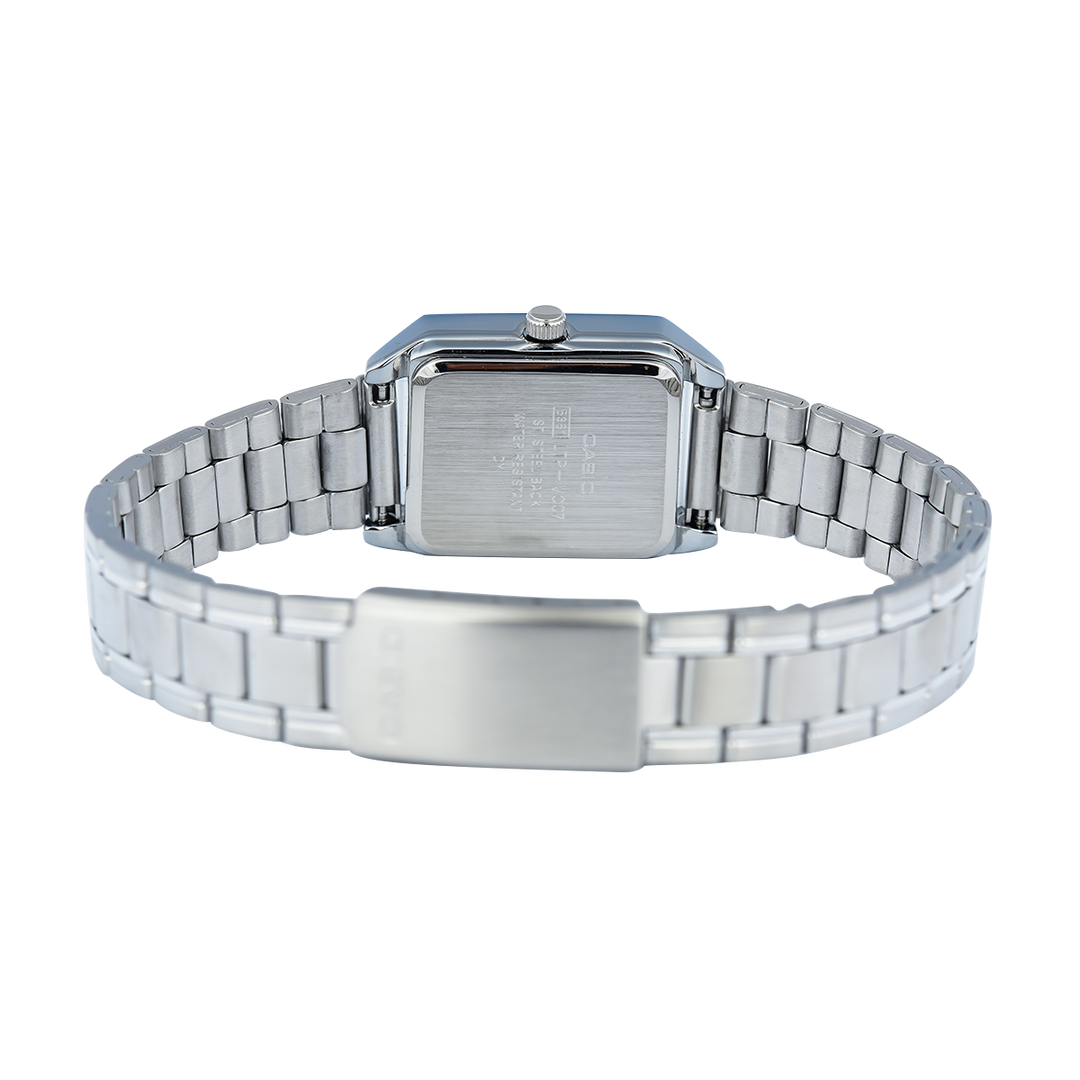 Jam Tangan Casio General LTP-V007D-1B Tank Women Black Dial Stainless Steel Band