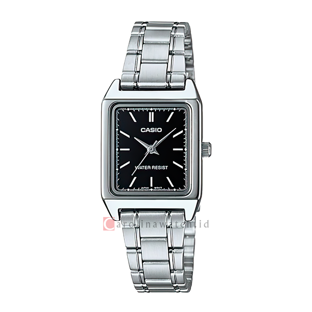 Jam Tangan Casio LTP-V007D-1E Tank Women Black Dial Stainless Steel band
