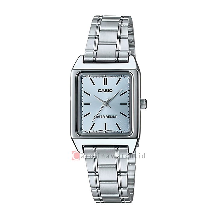 Jam Tangan Casio LTP-V007D-2E Tank Women Soft Blue Dial Stainless Steel Band