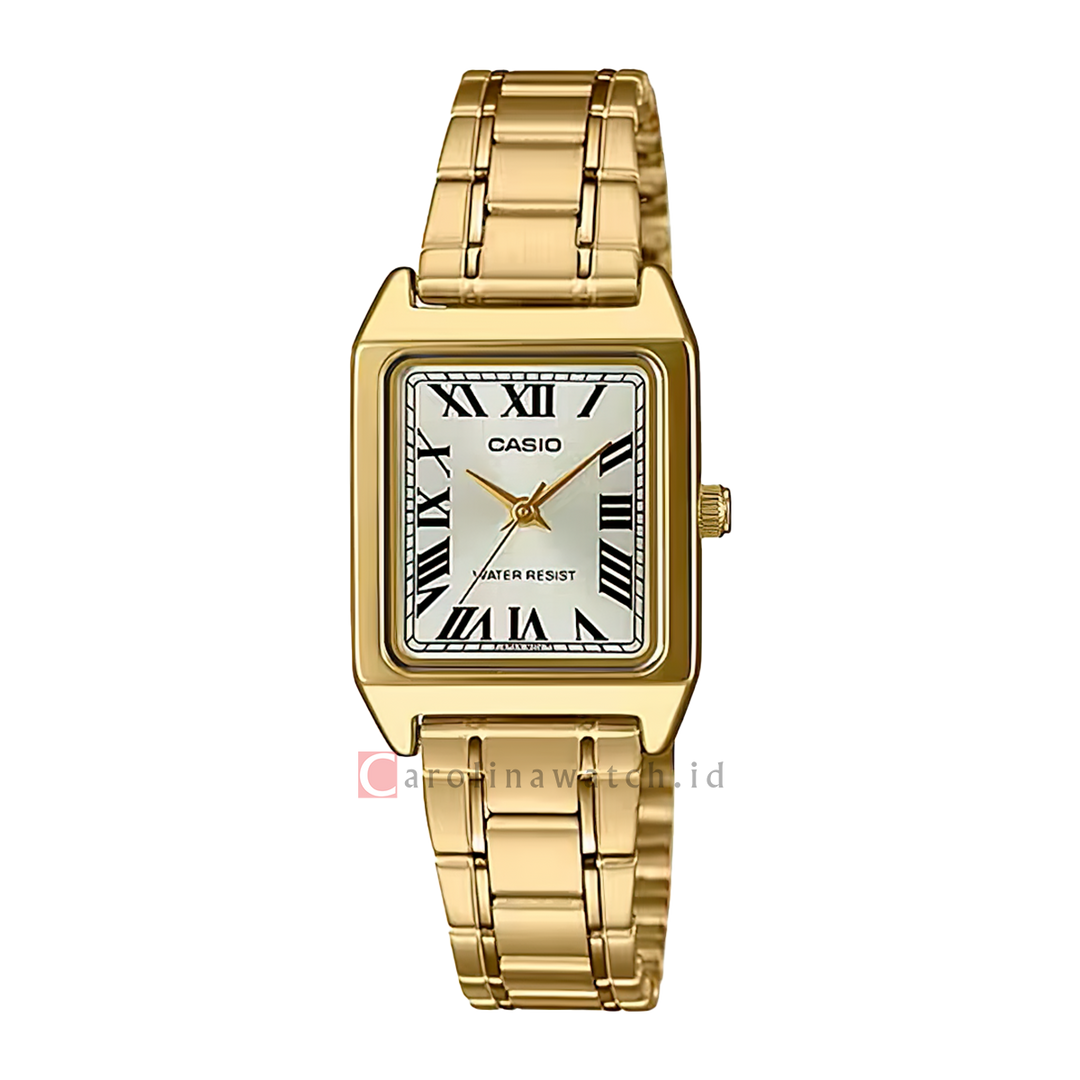 Jam Tangan Casio General LTP-V007G-9B Tank Women Silver Dial Gold Stainless Steel Band