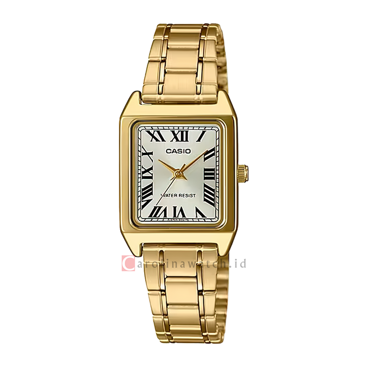 Jam Tangan Casio General LTP-V007G-9B Tank Women Silver Dial Gold Stainless Steel Band