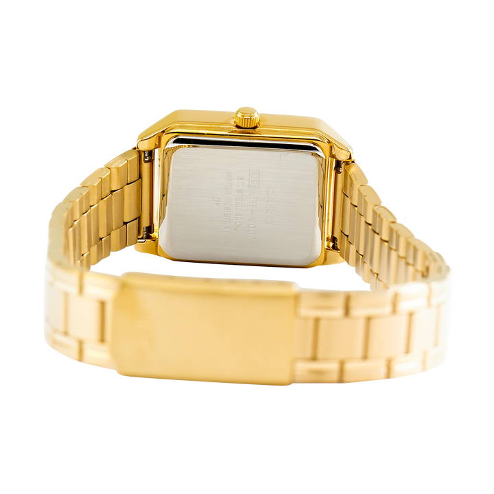 Jam Tangan Casio General LTP-V007G-9B Tank Women Silver Dial Gold Stainless Steel Band
