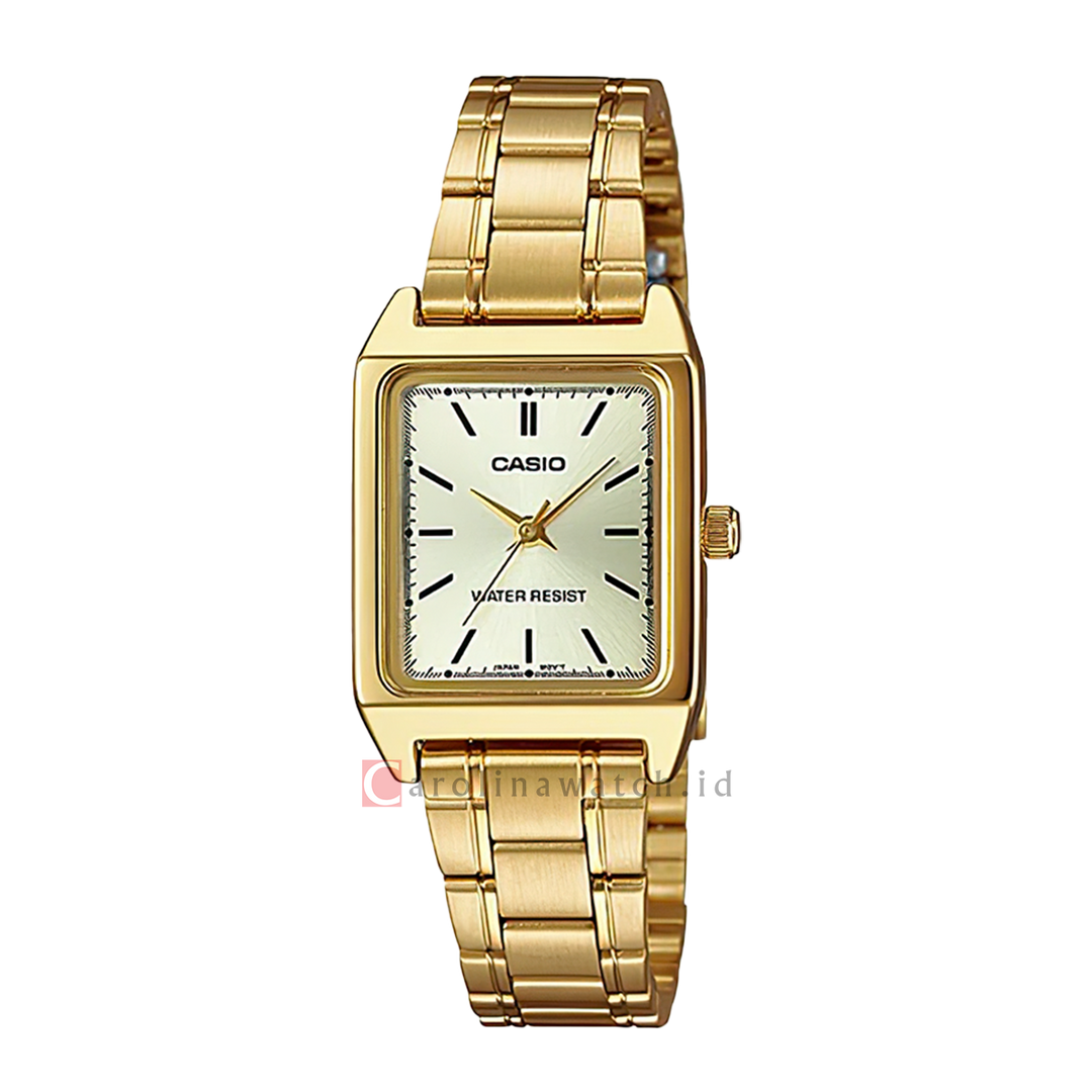 Jam Tangan Casio General LTP-V007G-9E Tank Women Gold Dial Gold Stainless Steel Band
