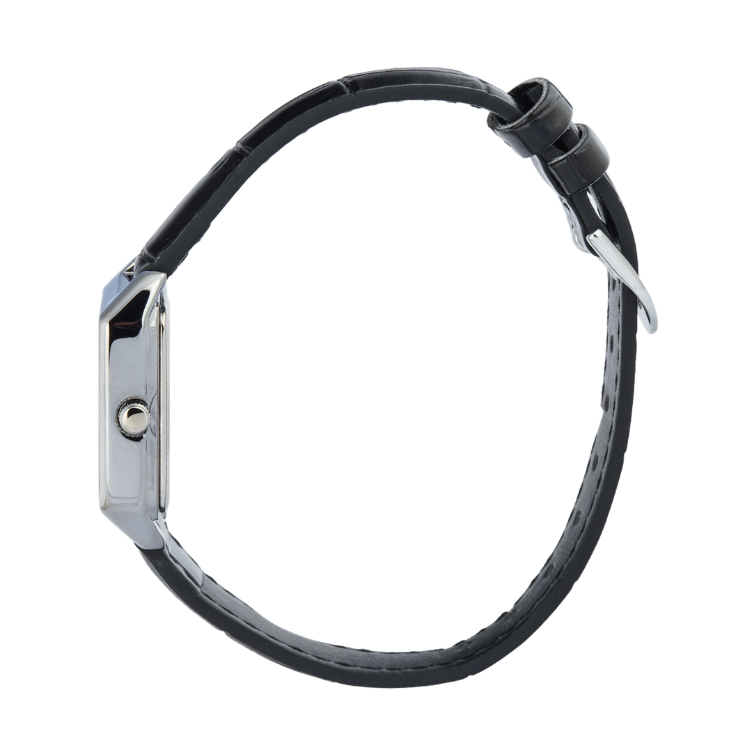 Jam Tangan Casio General LTP-V007L-1B Tank Women Black Dial Black Leather Band