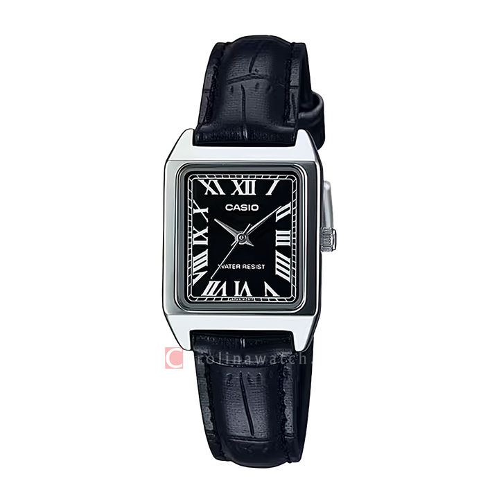 Jam Tangan Casio General LTP-V007L-1B Tank Women Black Dial Black Leather Band