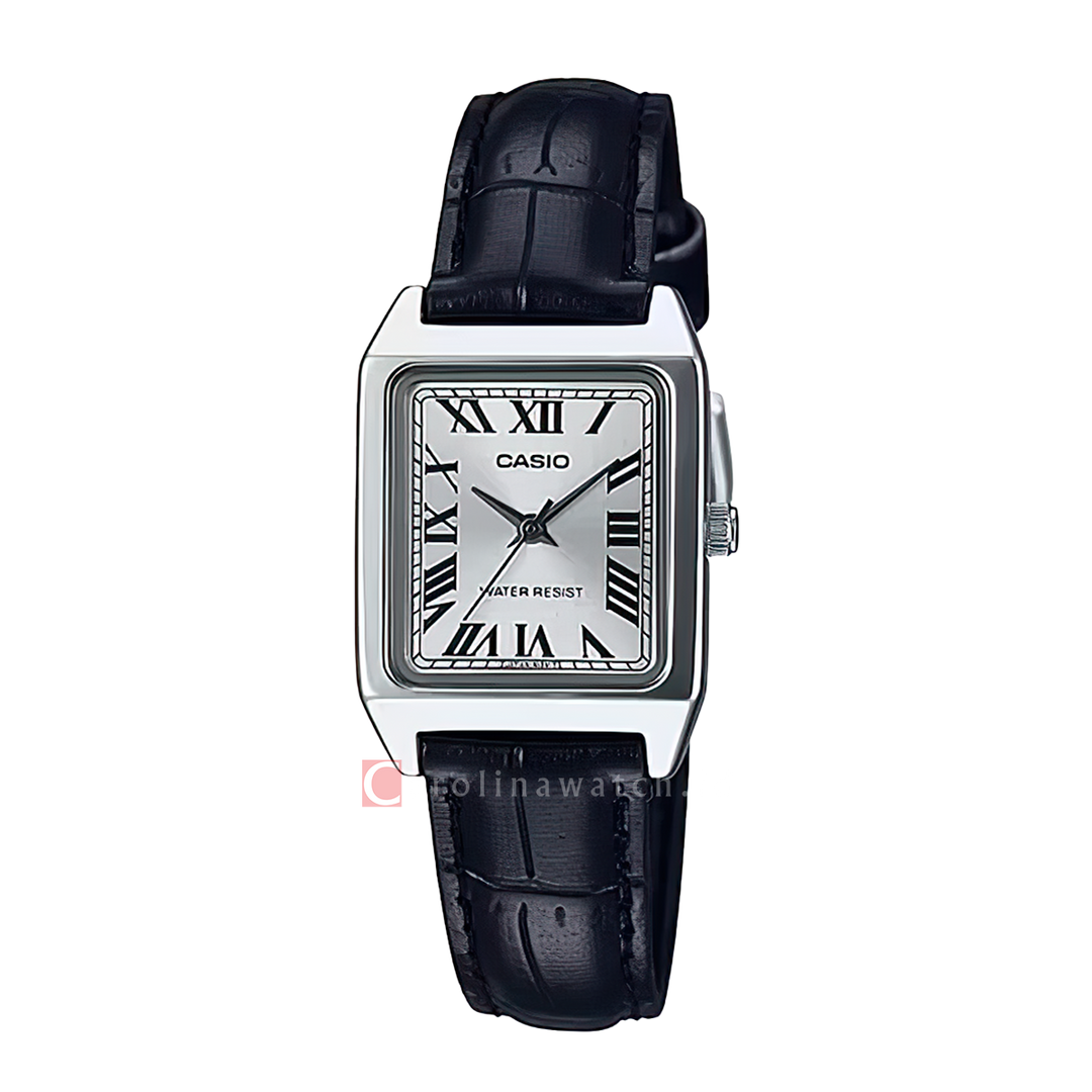 Jam Tangan Casio General LTP-V007L-7B1 Tank Women Silver Dial Black Leather Band