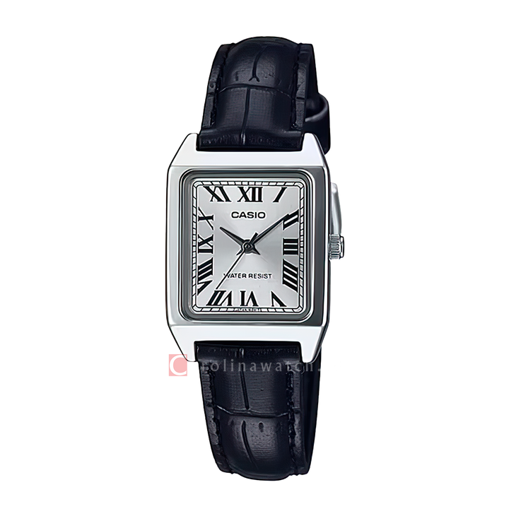 Jam Tangan Casio General LTP-V007L-7B1 Tank Women Silver Dial Black Leather Band