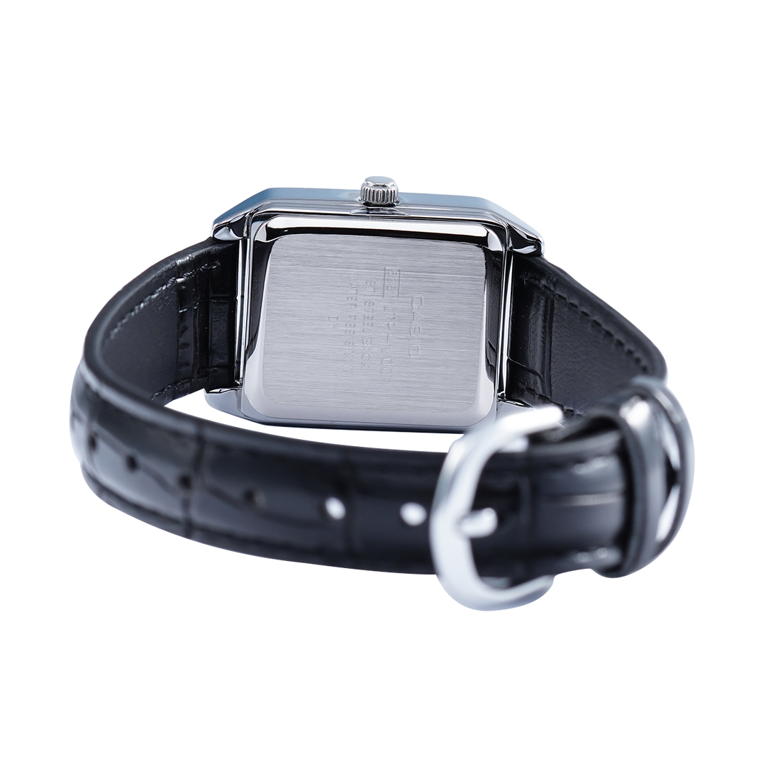 Jam Tangan Casio General LTP-V007L-7B1 Tank Women Silver Dial Black Leather Band