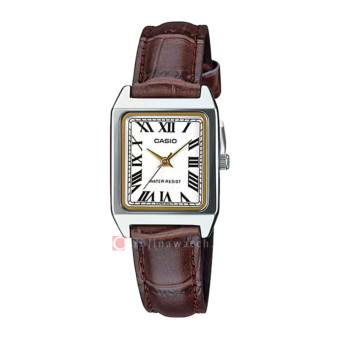 Jam Tangan Casio General LTP-V007L-7B2 Women Tank White Dial Brown Leather Band