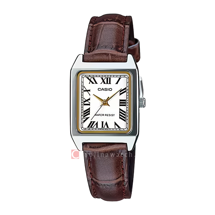 Jam Tangan Casio General LTP-V007L-7B2 Women Tank White Dial Brown Leather Band