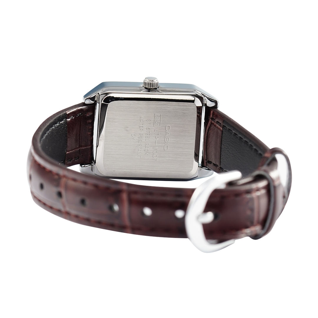 Jam Tangan Casio General LTP-V007L-7B2 Women Tank White Dial Brown Leather Band