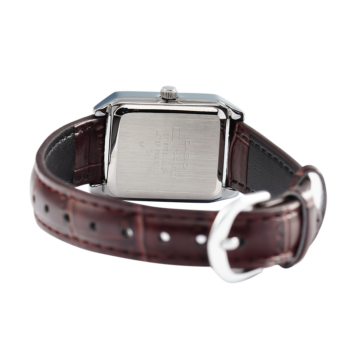 Jam Tangan Casio General LTP-V007L-7B2 Women Tank White Dial Brown Leather Band