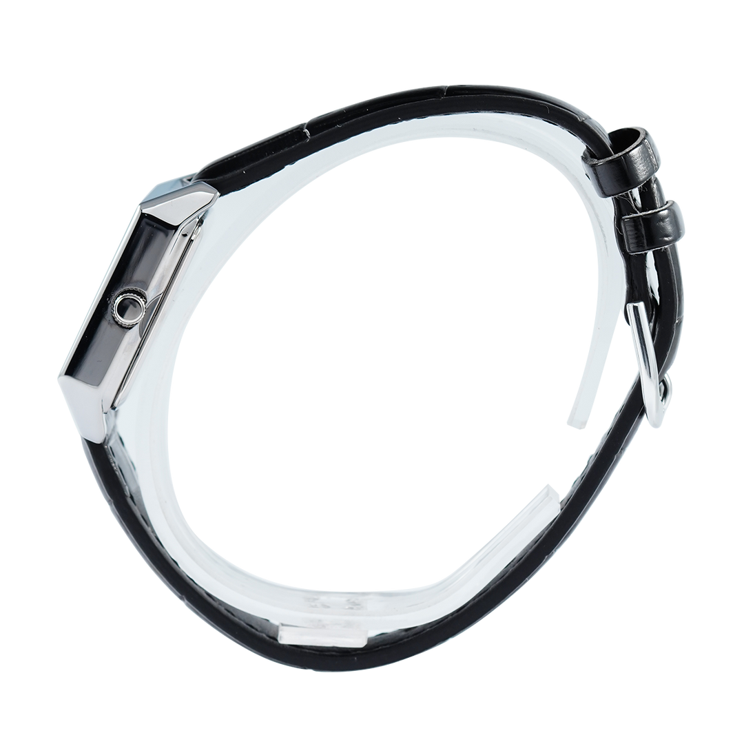 Jam Tangan Casio General LTP-V007L-7E1 Tank Women Silver Dial Black Leather Band