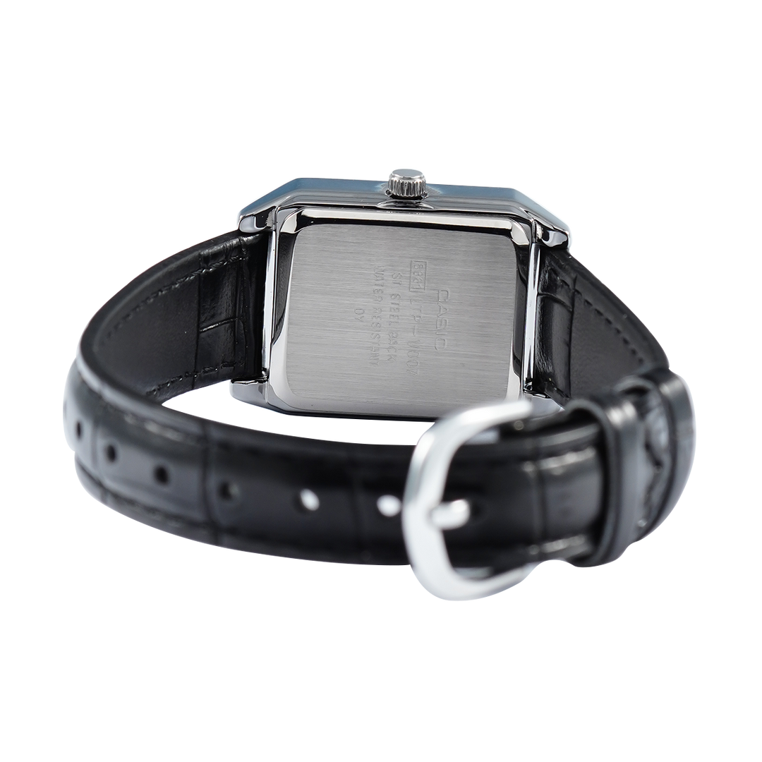 Jam Tangan Casio General LTP-V007L-7E1 Tank Women Silver Dial Black Leather Band