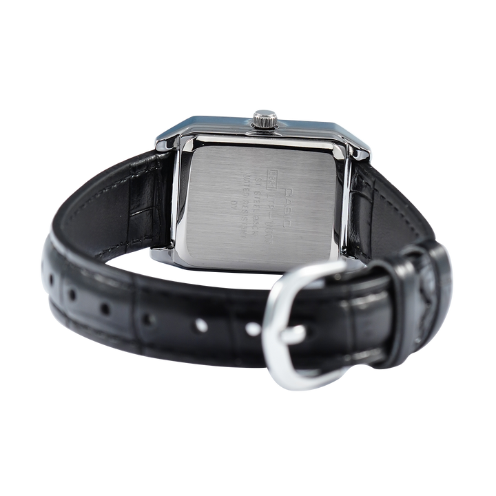 Jam Tangan Casio General LTP-V007L-7E1 Tank Women Silver Dial Black Leather Band