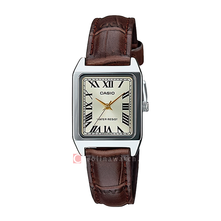 Jam Tangan Casio General LTP-V007L-9B Tank Women Beige Dial Brown Leather Band
