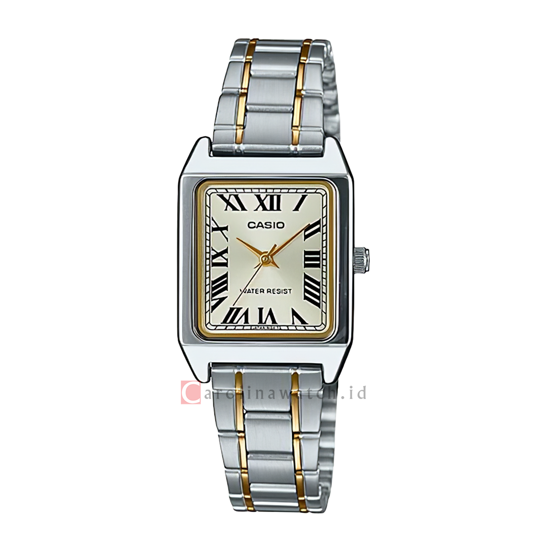 Jam Tangan Casio General LTP-V007SG-9B Tank Women Gold Dial Dual Tone Stainless Steel Band