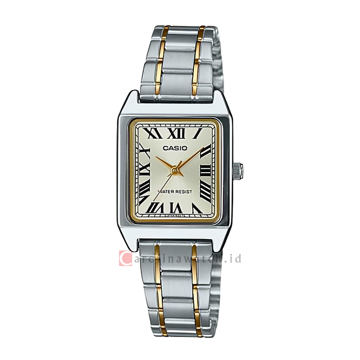 Jam Tangan Casio General LTP-V007SG-9B Tank Women Gold Dial Dual Tone Stainless Steel Band