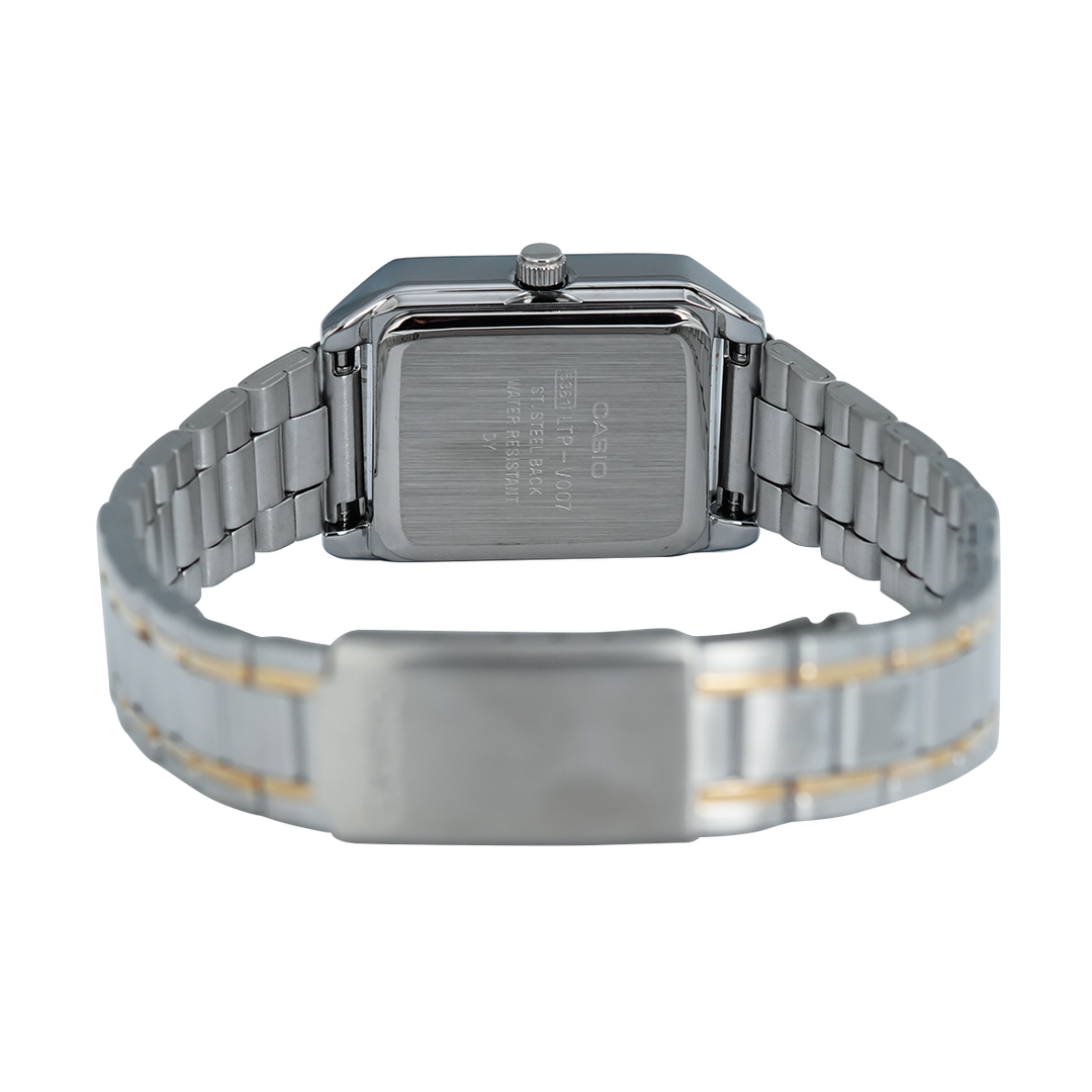 Jam Tangan Casio General LTP-V007SG-9B Tank Women Gold Dial Dual Tone Stainless Steel Band
