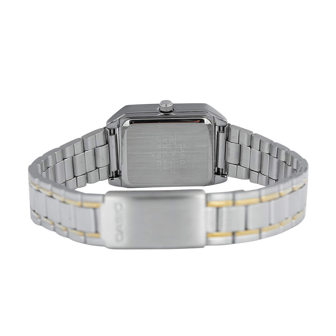Jam Tangan Casio General LTP-V007SG-9E Tank Women Gold Dial Dual Tone Stainless Steel Band